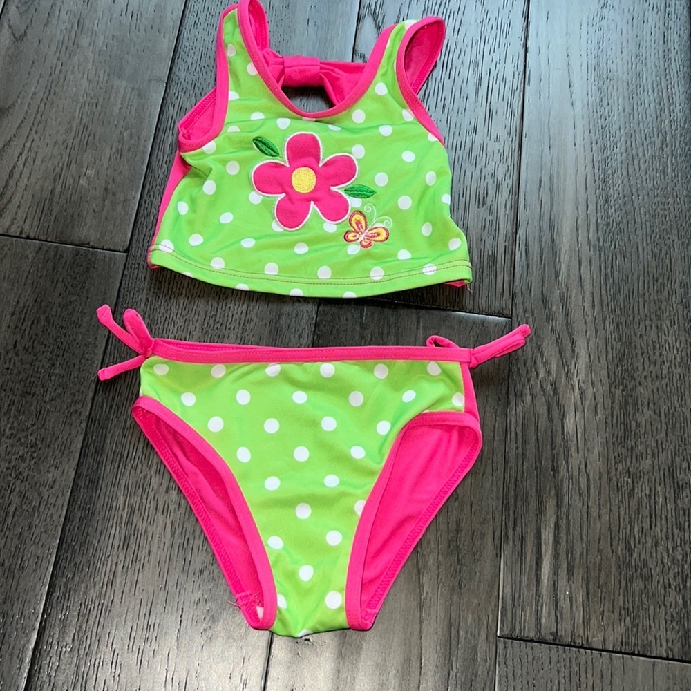 NWOT Penelope Mack toddler girl flower and polkadot bikini